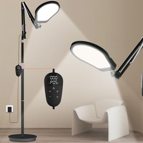 Trayvespace SAD Lamp 10000 Lux, 20W Light Therapy Floor Lamp, Shell-Shaped Daylight Lamp with 3 Colour Temperatures, 5 Brightness Levels, Timer & Adjustable Height (Blcak)