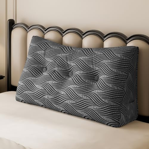 Cojín de espalda, cojín de lectura para cama y sofá, cojín de respaldo para cama, cojín de cuña, cojín grande para sofá, cojín de pared, cojín de lectura triangular, tejido arrugado de lujo (100 cm)