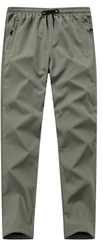 ZooYung Boys Girls Fleece Lined Warm Joggers Pants Water Resistant Waisted Thermal Winter Sweatpants Running Hiking with Zipper Pockets(13822OliveGreen16)