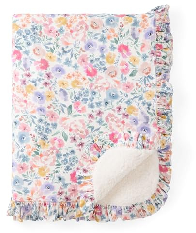 Little Sleepies Newborn Mini Ruffle Blanket, Soft Viscose from Bamboo Sherpa Baby Blanket, Girl Gifts, Baby Essentials, Tiny Blooms, 30 inches x 40 inches