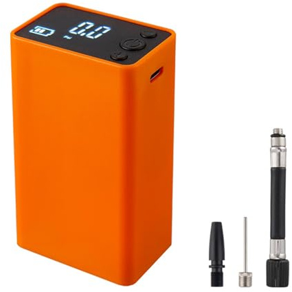SPYMINNPOO Pompe à Ballon électrique, Pompe à Air Portable avec écran LCD pour Basket-Ball, Football, Volley-Ball, Légère et Maniable avec Lumière LED (Orange)
