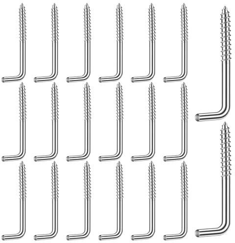SynHHergyx Stainless Steel Screw in Hooks, 20 Pcs 7 Shape Screw Hooks Galvanized l Shaped Right Angle Metal Hook for Home Office Hanging Plants Lights Clothes Bags Mirrors