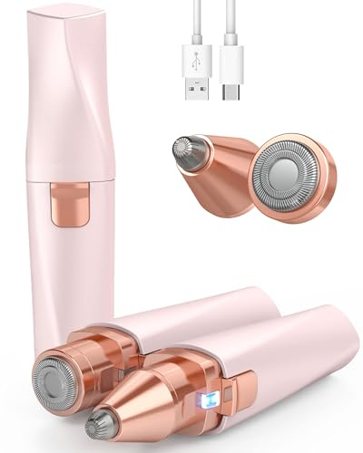 Tondeuse à Sourcils & Rasoir Visage Femme: 2 en 1 Rasoir Électrique Rechargeable avec Lumière LED, Épilateur Visage Doux et Indolore pour Sourcils/Lèvres/Joues/Menton, Portable(Rose)