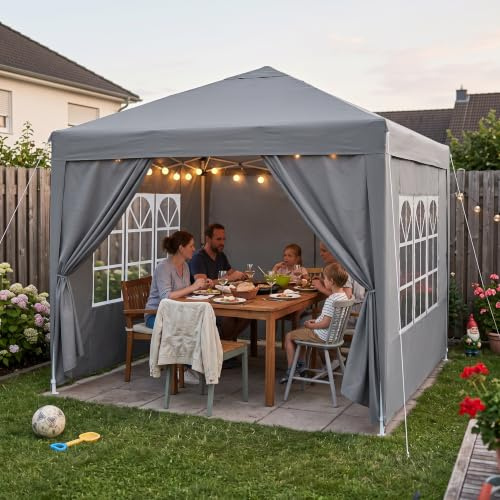 Soontrans Padiglione da 3 x 3 m, padiglione pieghevole, altezza regolabile, con pareti laterali e pareti a capanna, tenda pop-up con custodia per il trasporto e sacchi di sabbia per giardino, piscina