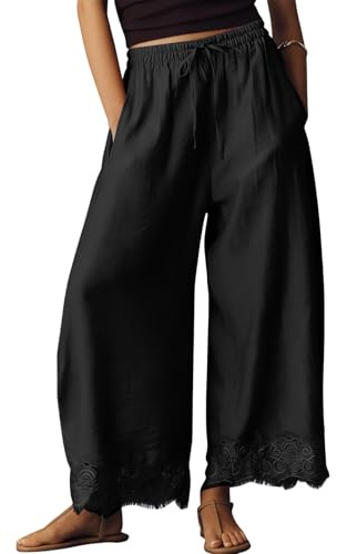 Générique Pantalon Femme Large Taille Élastique Pantalon Fluide Décontracté avec Dentelle Bas Ample Été Vacances Plage Casual S-XXL