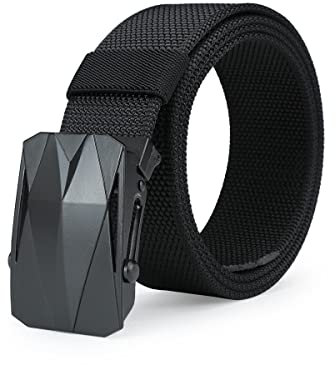 TEAMMAO Gürtel Herren Stoffgürtel Taktischer Militär Nylon Große Taille 110CM-200CM Automatische Schnalle Ohne Löcher Herrengürtel 3,8CM Geschenkbox.(Schwarz,Für Taille 166cm-175cm (Länge 200cm))