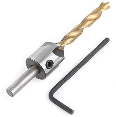 Foret Chanfrein, Jeu de Forets à Chanfreiner Alésoir de Menuiserie, Outil à Aléser Tige Ronde avec Clé Hexagonale(6mm)