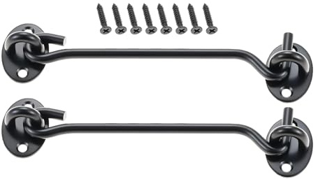 Cabin Hook Gate Hook Lock Black,150mm Stainless Steel Heavy Duty Gate Latch, Hook and Eye Latch 6Inch for Garage,Shed Door,Window 2Pcs