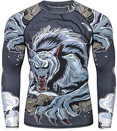 LAFROI Herren Langarm UPF 50+ Kompressionsshirt Rash Guard-CLY08C (Werewolf,MD)