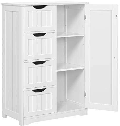 Yaheetech Mueble Baño con 4 Cajones Armario Baño de Suelo Mueble Auxiliar de Cocina Mueble Recibidor para Salon, Estante Ajustable 56x30x82cm Blanco