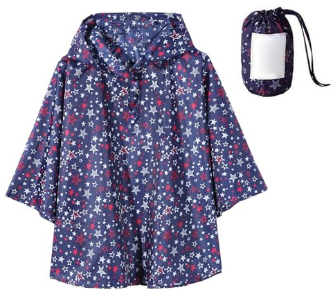 Gaga city Bambini Impermeabile Giacca da Pioggia Poncho da Pioggia Bambina Incappucciato Riutilizzabile Cappotto di Pioggia Bello come Materiale e ha la Sua Sacca Stelle blu/1-3 anni