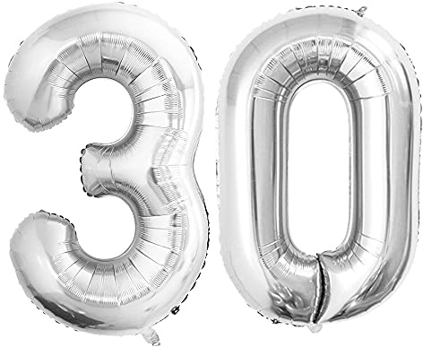 GOER Number 30 Balloons for 30th Birthday Party Decorations,42 Inch Jumbo Foil Helium Balloons for 30th Anniversary (Silver)