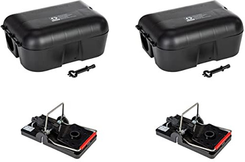 Köder-Discount Rattenköderbox Set mit 2 Köderboxen und 2 Präzisions-Schlagfallen – Giftfreie Rattenbekämpfung, Wetterfest & Wiederverwendbar – Sicher für Kinder & Haustiere, inkl. Anleitung