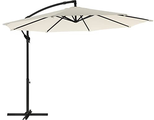 SONGMICS Sonnenschirm, Ampelschirm 300 cm d, mit Ständer, Sonnenschutz Balkon, Balkonschirm, UV-Schutz UPF 50+, mit Kurbel zum Öffnen und Schließen, für Terrasse, Garten, beige GPU116M01