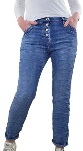 Karostar Jean stretch pour femme - Pantalon Boyfriend avec boutonnière - Taille moyenne - 5 poches
