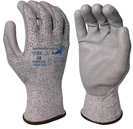 Armor Guys Hammer Head 3 Basetek Protective Work Gloves – Gray Polyurethane Grip for Women and Men with HDPE A3 Basetek Liner - M, 3/pair