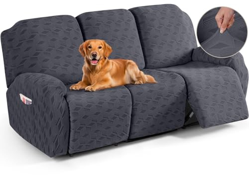 TAOCOCO Recliner Sofa Covers Stretch Reclining Couch Cover, Jacquard Recliner Couch Cover for 3 Seat Furniture Protector Sofa Slipcovers with Elastic Bottom for Kids, Pets (Dark Grey)