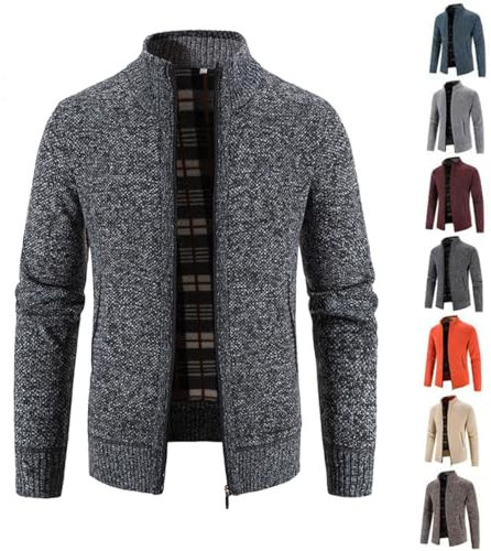 BAWUTZ Herren Strickjacke mit Reissverschluss,Warm Casual Stehkragen Strickjacke,Dicker Pullover,Wintermantel Cardigan mit Reißverschluß Street Style Winterjacke (Dunkelgrau,4XL)