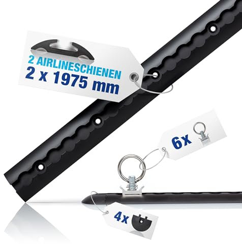 NTG Guide aeree in alluminio, forma semicircolare, 1975 mm, certificato TÜV, barra di ancoraggio, fissaggio del carico per camion, rimorchi e camper, Blackline, forati e anodizzati, set risparmio