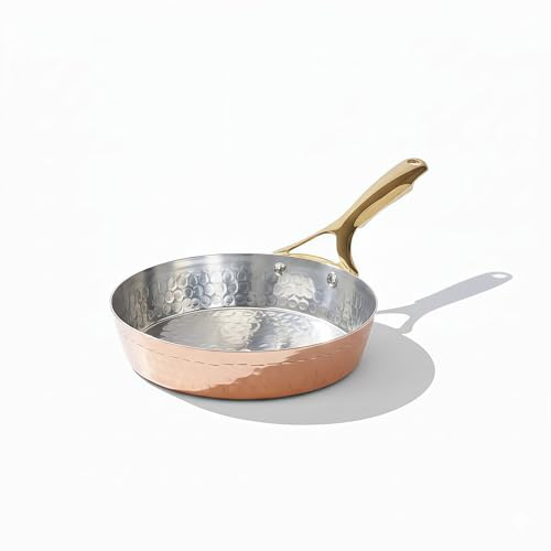P-TAL Padella in rame con manico in ottone, 100% puro rame per benefici ayurvedici per la salute, naturalmente antiaderente
