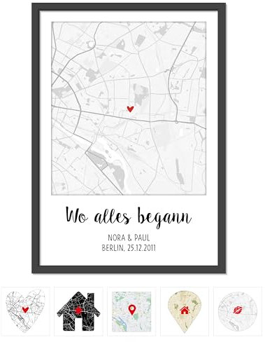 OWLBOOK® Personalisierte Geschenke für Frauen | Wo alles begann Bild mit Landkarte & Koordinaten | Geschenke als Geburtstagsgeschenk Jahrestagsgeschenk Valentinstagsgeschenk | A4/A3 zzgl. Rahmen