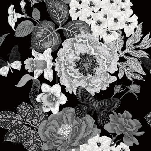SOEWIOU 300 * 44.5cm Floral Peel and Stick Wallpaper,Black/White Vintage Wallpaper Decorative Self-Adhesive Contact Paper for Living Room Bedroom Washroom Cabinet Wall