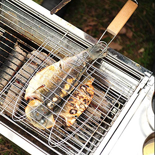 Griglia per barbecue da pesce, in acciaio inox con manico antiaderente, griglia per barbecue, terrazza, prato, giardino, barbecue, all'aperto, utensili da accessori, barbecue, pentole,