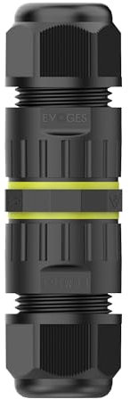 EVOGES IP68 Waterproof Cable Connector, Outdoor Rated, Inline, 3 Pole, Ø3.5-10mm Cable Diameter, 0.5-1.5mm² Conductor, UKCA, UL, CE, TUV, RoHS Certified (1 Pack)