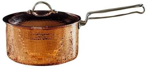 Sertodo Copper Sauce Pan with Lid | 1.5 Qt, 6 in Diameter x 3.5 in Deep | Naturally Non-Stick Tin Lining, Pure Copper Body | Patented Handle System