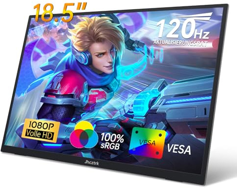Jhcztrk Tragbarer Monitor 18,5 Zoll 120 Hz FHD 1080p HDMI USB-C, 100% sRGB HDR Gaming-Display, kompatibel mit Laptops, MacBook, Mac, PC, Xbox, PS4/5, Steam Deck, Home Office, zweitem Bildschirm