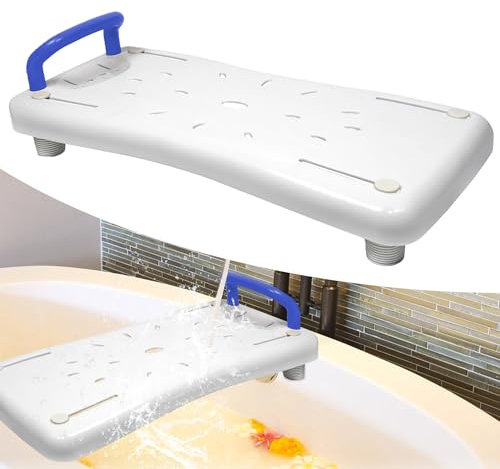 Suusolny Badewannensitz Senioren 70x31cm Badewannenbrett zum Sitzen Verstellbar 41-63cm Sitzbrett Wannenbrett Badewanne Brett Duschbrett Seifenablage & ergonomischer Griff bis 150KG - Blau Griff