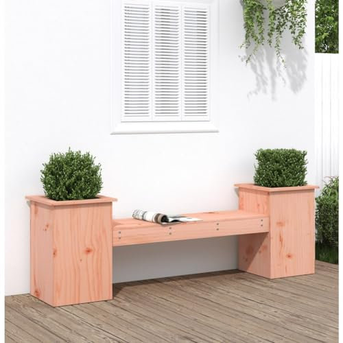 Panchina in legno da esterno con 2 vasi, per terrazze resistenti alle intemperie, mobili da giardino, seduta sulla terrazza, panca in legno di pino massello marrone miele