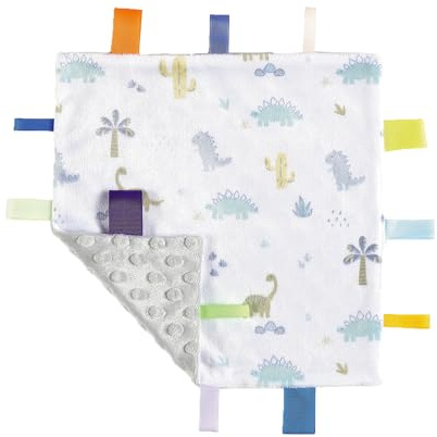 CREVENT Tag Security Blankets for Babies, Soft Small Loveys for Boys, Baby Comforter Sensory Blanket, Great Gifts for Birthday Baby Shower (24X24cm Dino)