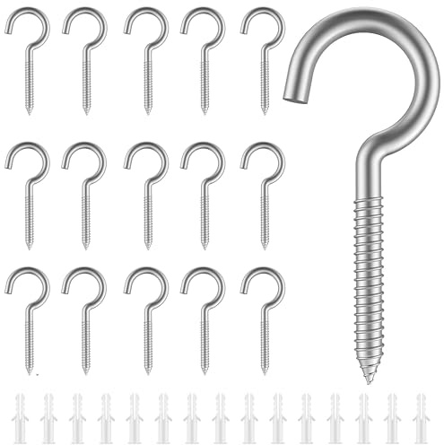 Nivithi M5 x 65 15 ganci a vite in acciaio inox, ganci per viti, viti a gancio per soffitto ed esterni, per piante sospese, tazze da tè, chiavi
