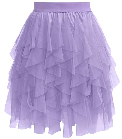 Sopesil Gonna Tulle Donna Corta Tutu Adulto Gonna Asimmetrico a Linea A Vita Elastica tutù in Tulle Adatta per Carnevale Feste e Party Viola Chiaro,S-M