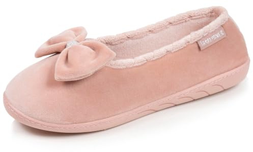 Isotoner Chaussons Ballerines femme confort à mémoire de forme | Pantoufle Microvelours Semelle ergonomique avec soutien voûte plantaire et mémoire de forme pour un confort durable