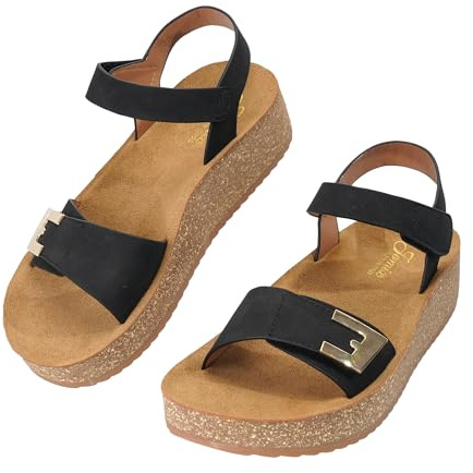 JOMIX Sandalias de Cuña para Mujer con Cierre Adhesivo, Suela de Corcho y Tira Trasera, Cómodas Sandalias de Verano y Elegante