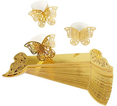 Anelli di Tovagliolo 3D Farfalla di Carta Portatovagliolo di Arredamento Perlato Porta per Matrimonio Battesimo Comunione Nascita Laurea Compleanno Natale Festa 50 Pezzi (d'oro)