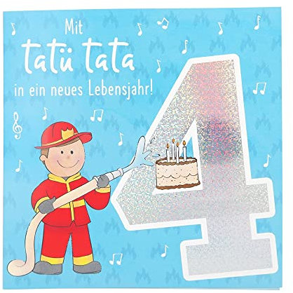 Depesche 11515-008 Zahlenkarte zum 4. Geburtstag mit Musik, veredelte Klappkarte mit originellem Innentext, inkl. Umschlag, Format 15,5 x 15,5 cm, mehrfarbig