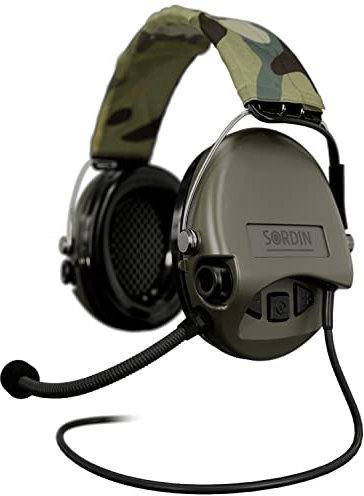 Sordin MIL CC Slim Kapsel-Gehörschützer - 75332-06-S - Militär-Gehörschutz mit Funk-Anschluss, Mikrofon & Camoband - Schwarz