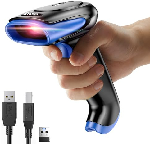 Eyoyo 2D Bluetooth Barcode Scanner Wireless, 2500mAh Handheld Cordless USB Wired QR Bar Code Reader for Library, Warehouse Inventory Compatible with iPad, Android Phone, iPhone, Laptop