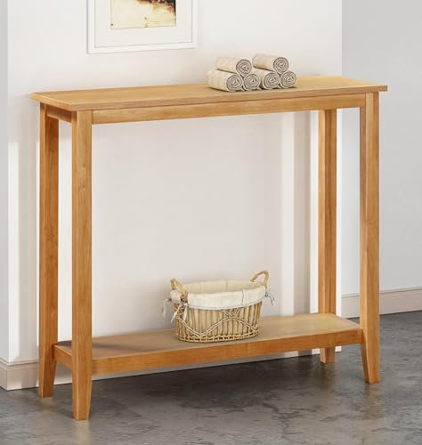 Hallowood Furniture Aston Oak Wide Console Table, Large Wooden Side Table with Shelf, Narrow Bedside Table, Lamp & Telephone Table, Plant Stand, Hallway Table, Sofa Table