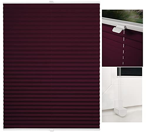 metablo Plissee nach Maß Klemmfix-Plissee ohne Bohren Blickdicht Lichtdurchlässig inklusive Klemmträger Plisseerollo für Fenster und Tür Sichtschutz Weinrot B: 51-60 cm, H: 40-100 cm