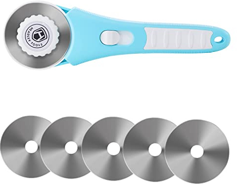 60mm Rotary Cutter with 5pcs Extra Blades, Bearing Design Rolling Cutter with Safety Lock for Fabric, Leather, Crafting, Sewing, Quilting, Fabric Rotary Cutter Perfect for Left & Right Hand (Blue)