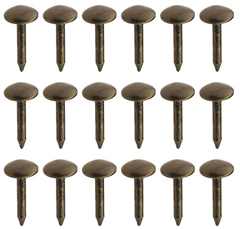 YINETTECH 200pcs Clous Ronds à Tête Bombée pour Meubles en Laiton Antique Clous de Canapé Rivets Épais en Métal Attaches pour Tambour de Meubles Décor de Porte en Bois 6x12mm