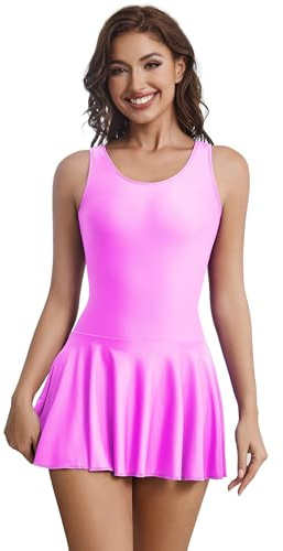 Aoylisey Women's Tank Ballet Dance Skirted Leotard Gymnastics Sleeveless Bodysuits Ballerina Outfit HF0366 (Hot pink, XX-Large)