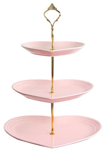 MEETOZ 3 Tier Ceramic Cake Stand,Tiered Serving Cake Stand,Decorative Tea Party Serving Platter, Tea Sandwich Tray for Party, Wedding, Candle Light Dinner (Heart-Shaped)