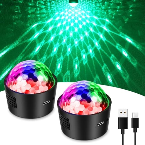 Mini Discokugel kinder 2 Stück, SEBRUANC Disco Licht LED Partylicht Musikgesteuert Disco Party Lichter 380mAh USB Type C DJ Ball, Nachtlicht für Parties Geburtsta, Weihnachten Geschenk,Bar,Halloween