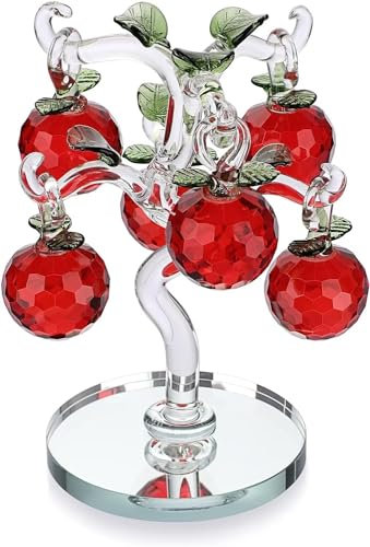 Crystal Glass Apple Tree - Artificial Red Apple Tree Figurine Ornament Table Decoration Feng Shui Crystal Apple Tree Decoration