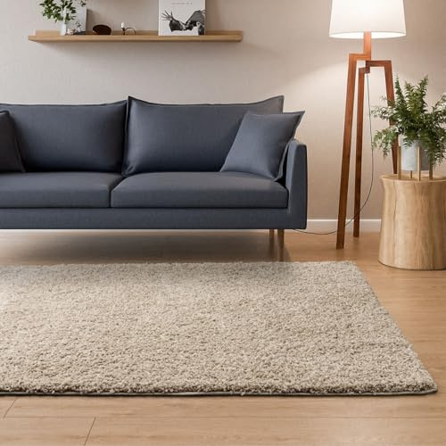 Interiyou Hochflor Teppich Sofia - 160x230 cm Beige - flauschig und einfarbig - waschbar und rutschfest - weicher Langflor